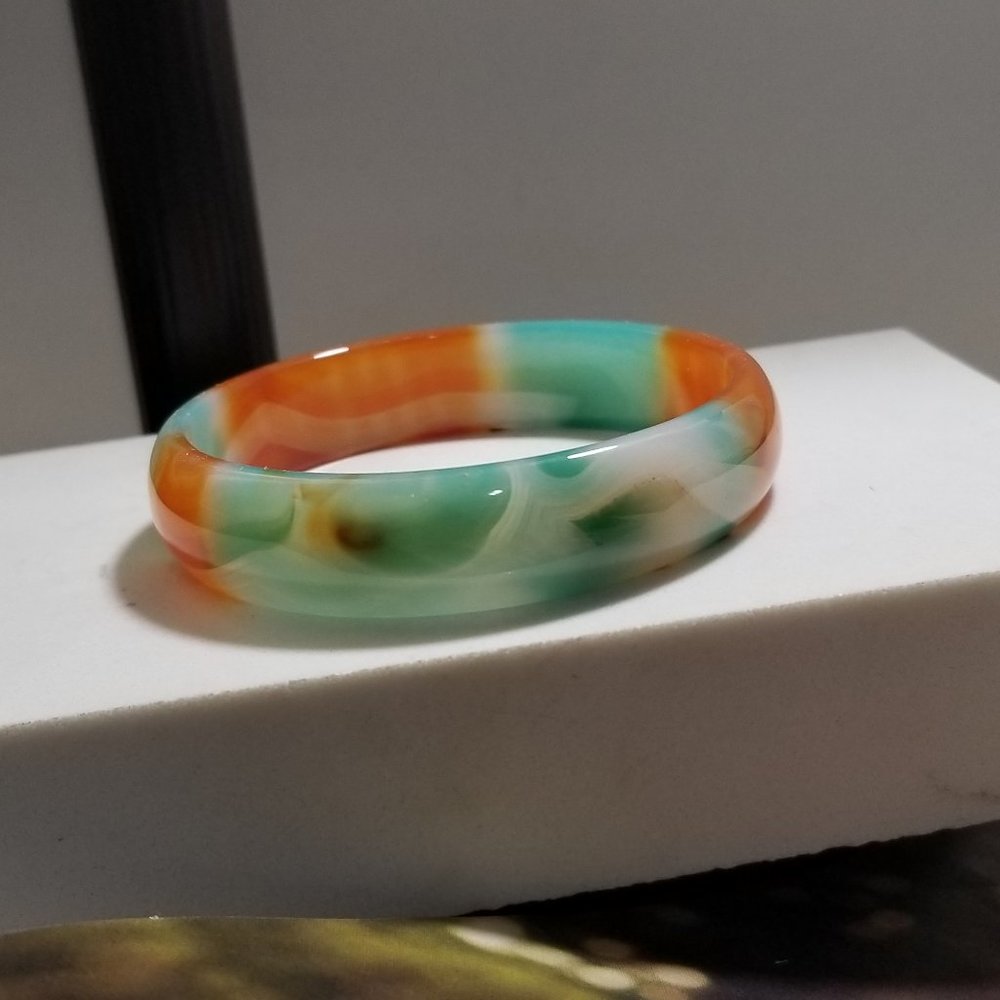 Rare Marble Jade Bracelet Unique Design Orange and Green Vintage
